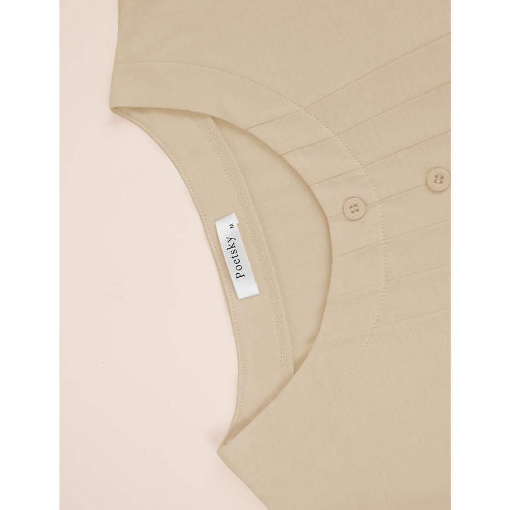 Women's Pocket Henley Tunic Top Beige