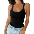 Women's Ribbed Scoop Neck Tank Top Full Length Black