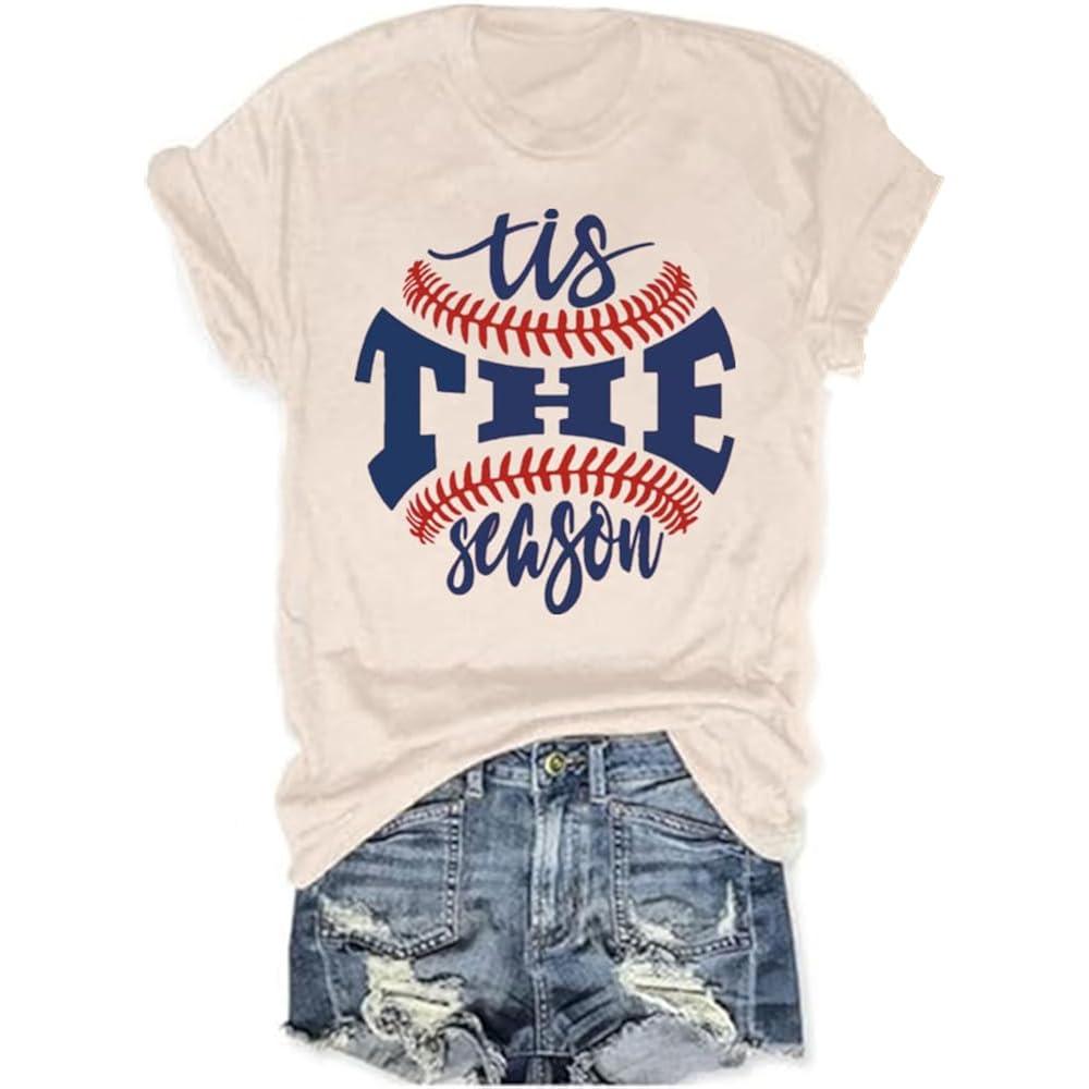 Baseball Shirts Women Tis The Season Baseball Mom T-Shirts Letter Print Graphic Tee Tops