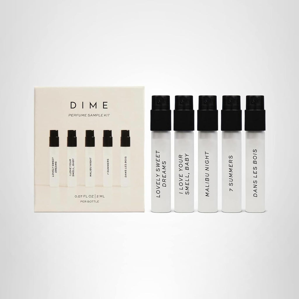 DIME Beauty Perfume Sampler Kit - Set of 5 Travel Size Perfumes for Women, Clean Fragrance Discovery Set, Eau de Toilette with Organic Sugar Cane Alcohol, Vegan, 5 x 2 ml