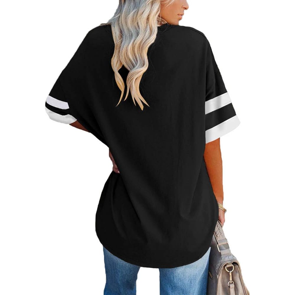 Women's Color Block Crew Neck Tunic Top Black