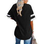 Women's Color Block Crew Neck Tunic Top Black