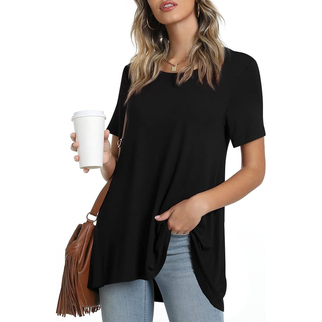 Women's Longline Leggings Fit Tunic Top Black