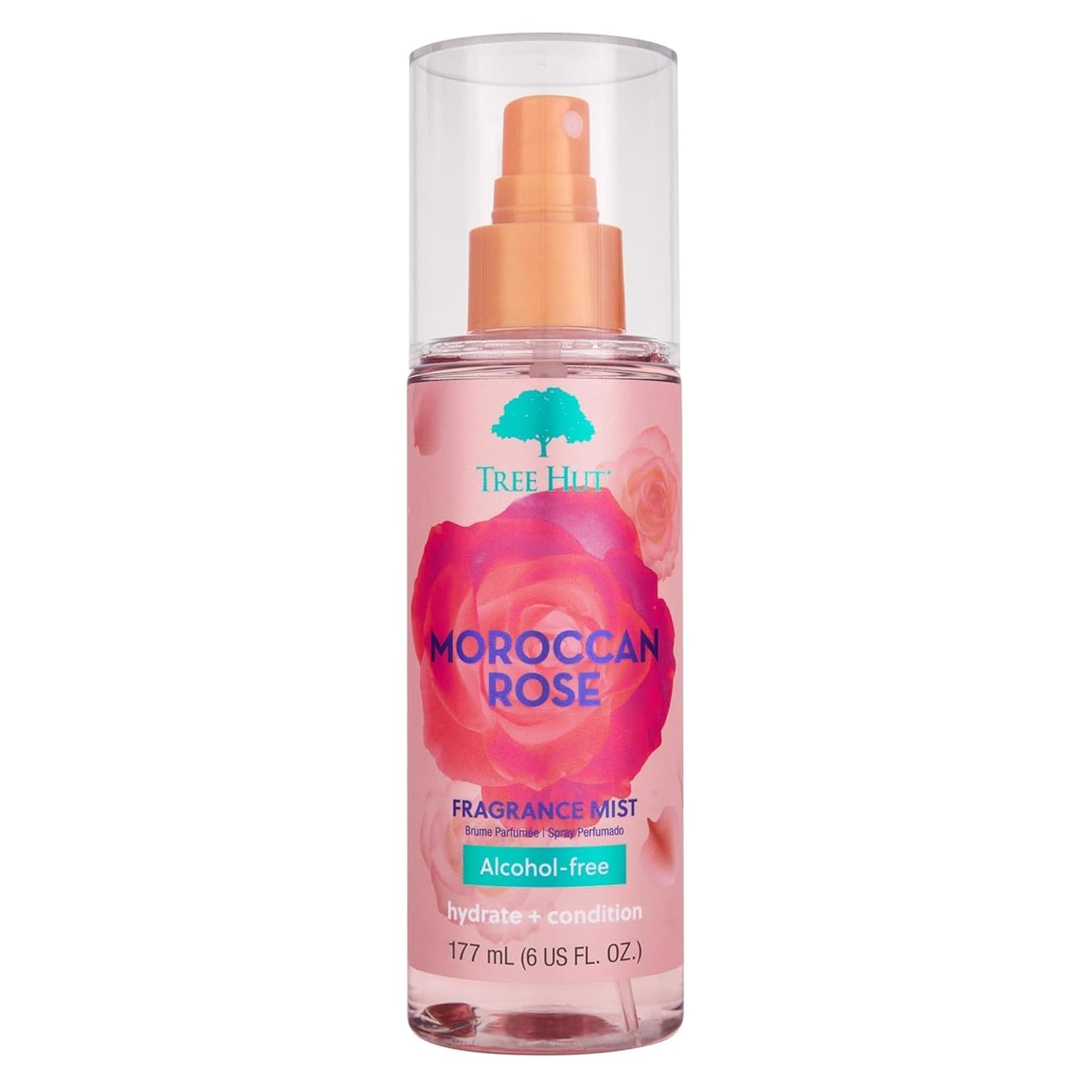 Tree Hut Moroccan Rose Hair & Body Mist, Hydrating & Alcohol-Free Body Spray, Fragrance with Bergamot, Tea Rose & Amber Notes, Alcohol-Free Formula, 6 Fl Oz.