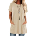 Women's Pocket Henley Tunic Top Beige