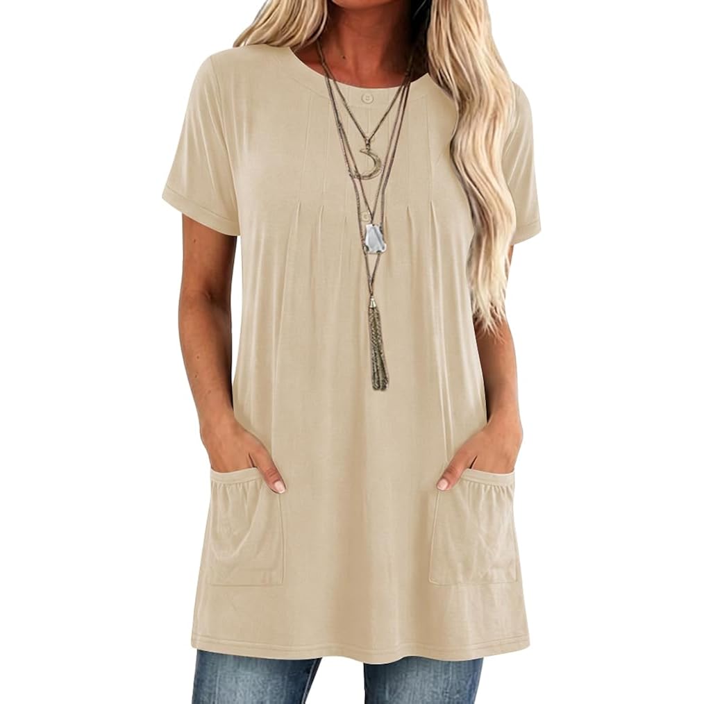 Women's Pocket Henley Tunic Top Beige