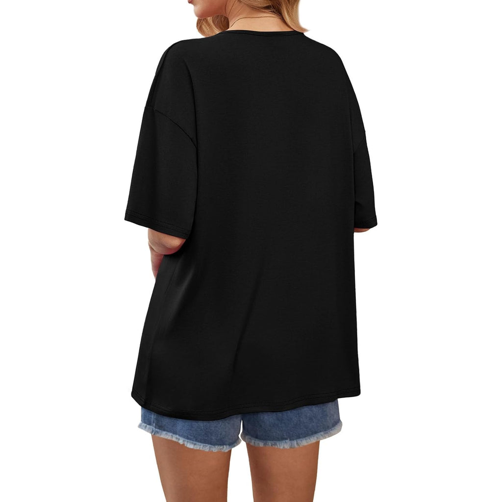 WIHOLL Oversized Tshirts for Women 2026 Summer Tops Short Sleeve V Neck Shirts Basic Tee