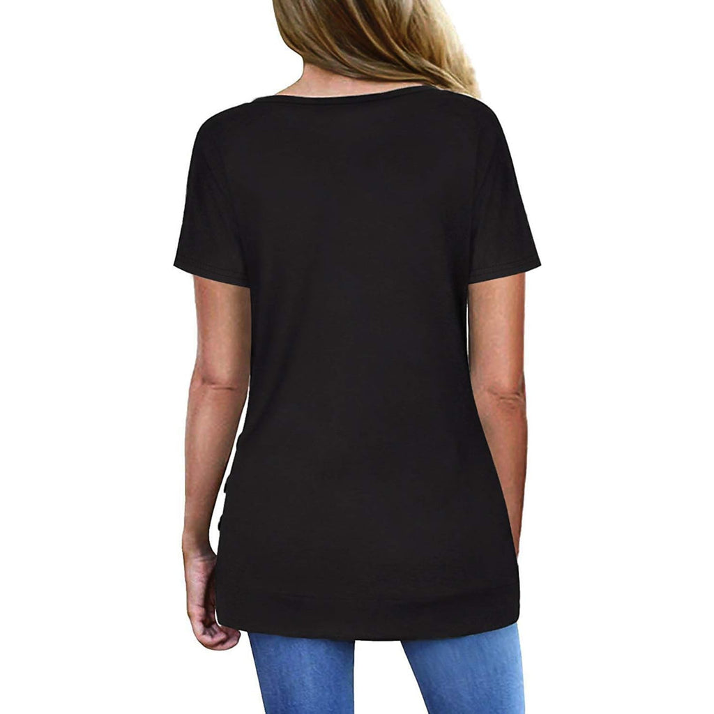 Women's Buttoned V-Neck Tunic Top Black