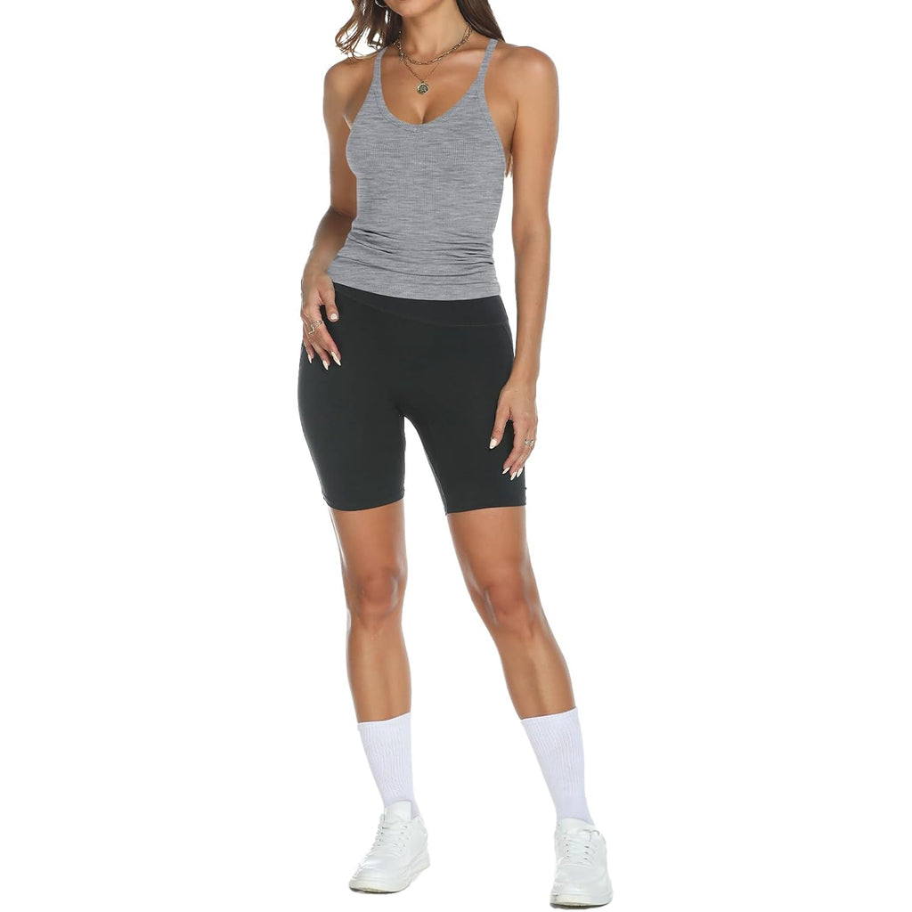 Trendy Queen Womens Racerback Ribbed Tank Tops V Neck Workout Summer Sleeveless Tops