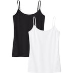 Camisole Tops for Women 2 Pack Black White Adjustable Strap Basic Cami Tank Tops Soft Stretch Layering Undershirts