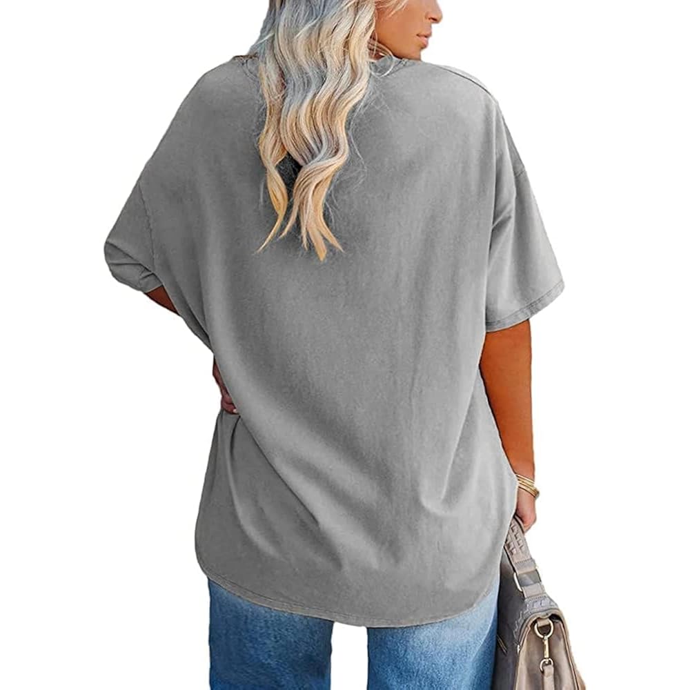 Women's Oversized Crew Neck Tunic Top Light Grey