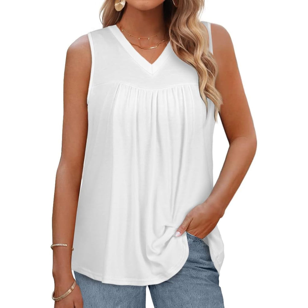 Women's Loose Fit V-Neck Tank Top Pure White
