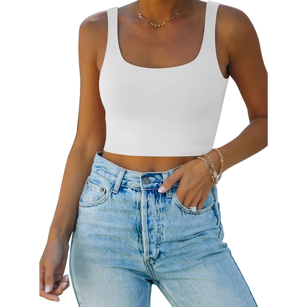 Women's Double Lined Square Neck Tank Top White
