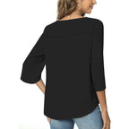 Women's Chiffon Work V-Neck Tunic Top Black