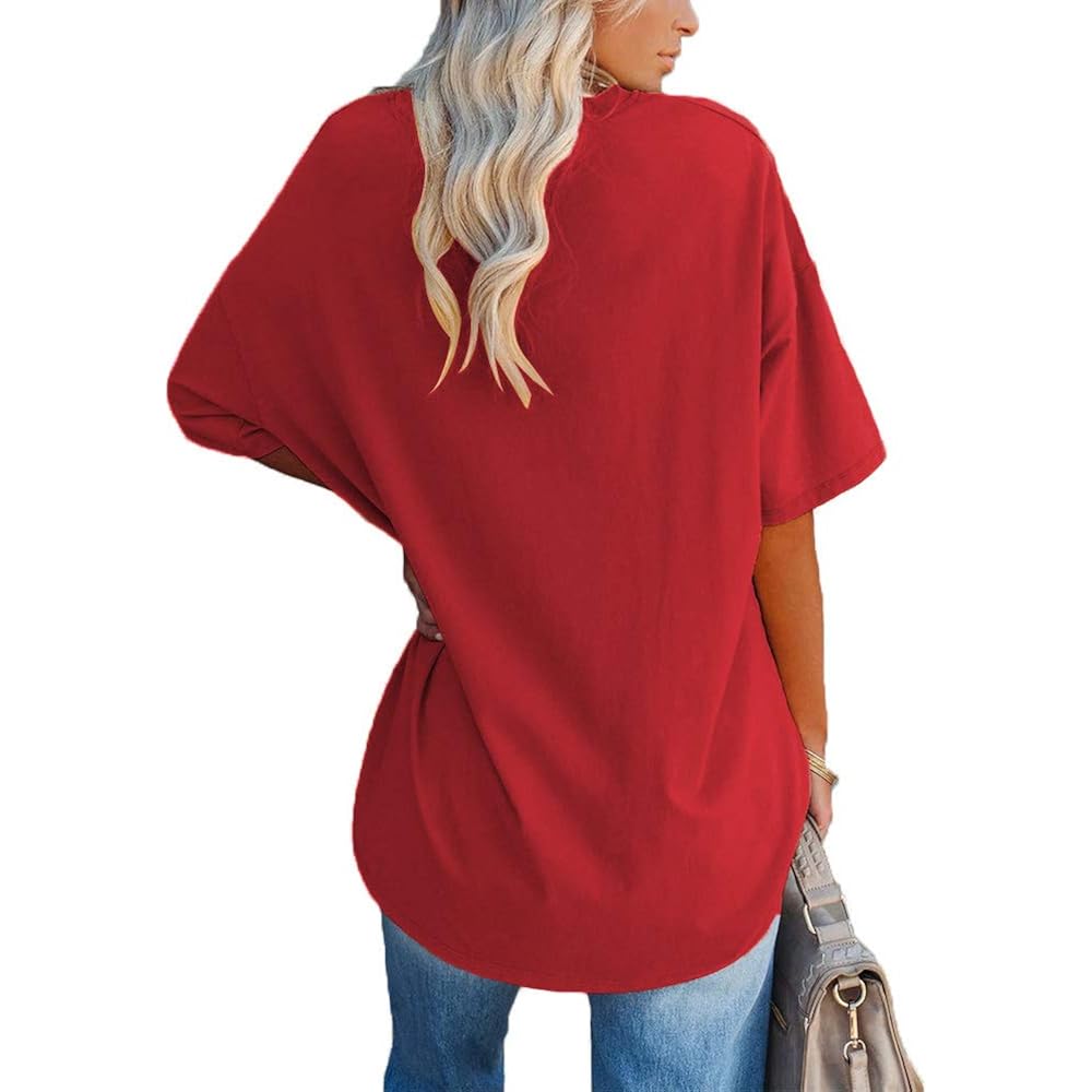 Women's Oversized V-Neck Tunic Top Red