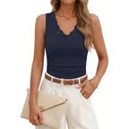 MEROKEETY Womens Summer V Neck Lace Tank Tops 2026 Sleeveless Elegant Sexy Casual Trendy Work Going Out Cami Shirts