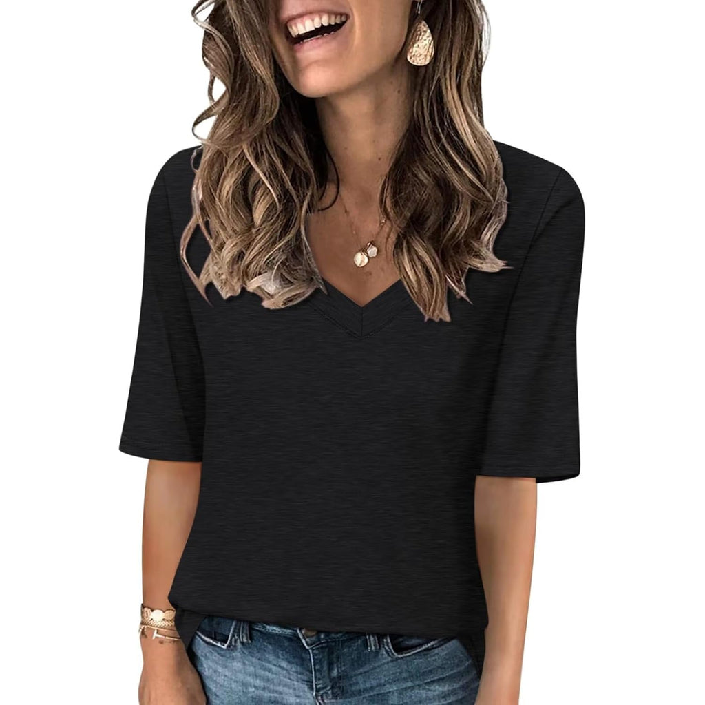 Minetom Women's V Neck T Shirts Casual Half Sleeve Tops Basic Summer Tees
