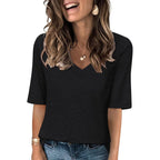 Minetom Women's V Neck T Shirts Casual Half Sleeve Tops Basic Summer Tees