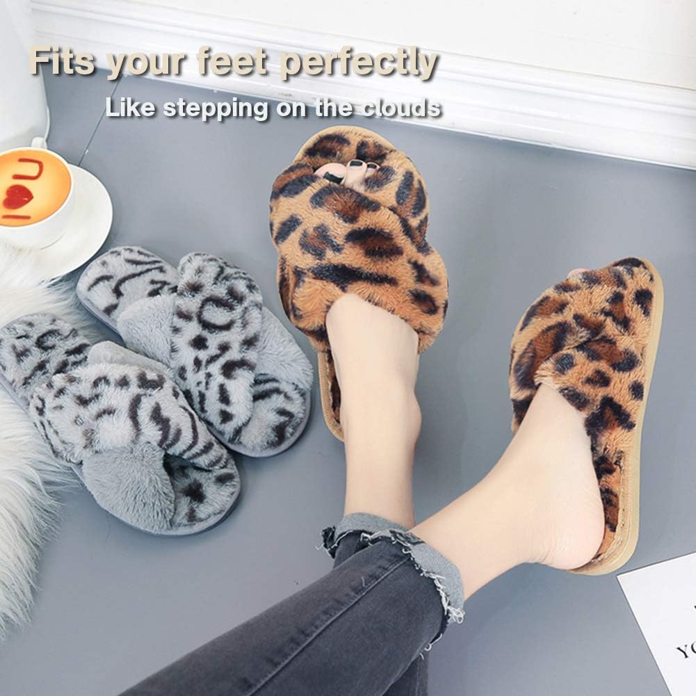Women's Slippers Crossband Brown Leopard
