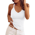 Trendy Queen Spaghetti Strap Crop V Neck Tank Tops Womens Racerback Cami Camisole