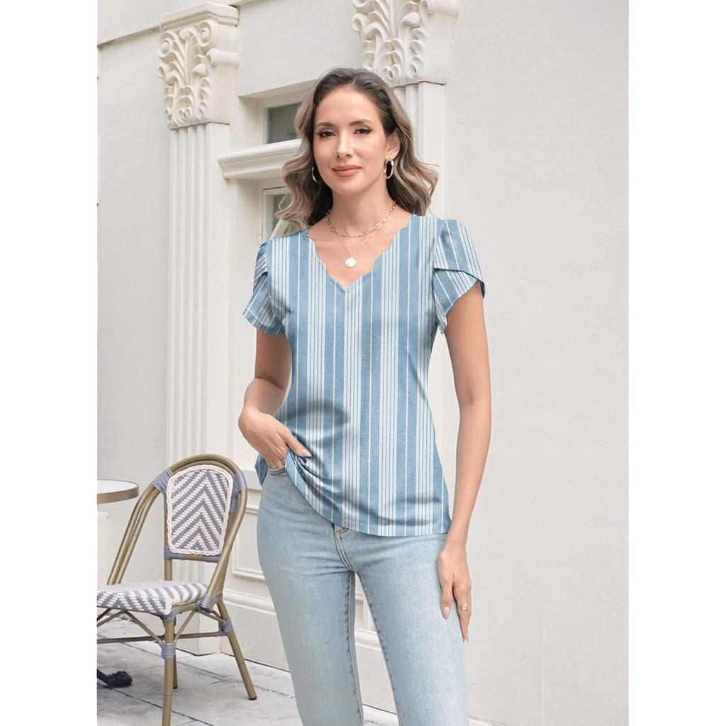Women's Petal Sleeve V-Neck Tunic Top Striped Blue