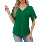 WIHOLL Womens Summer Tops Short Petal Sleeve Shirts Fashion V Neck Womens Clothing