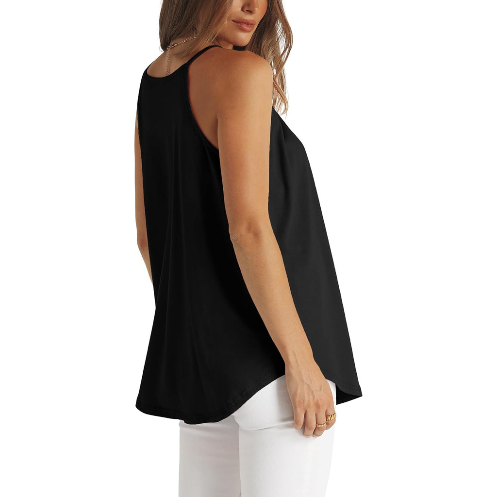 Women's Pleated Halter Tank Top Black