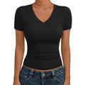 Trendy Queen Womens Basic V Neck Short Sleeve Spring T Shirts Slim Fit Crop Y2k Tee 2026 Summer Gym Workout Cute Top