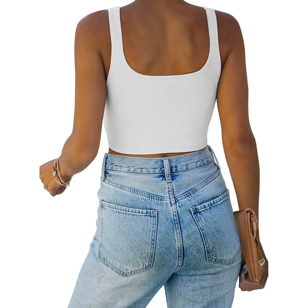 Women's Double Lined Square Neck Tank Top White