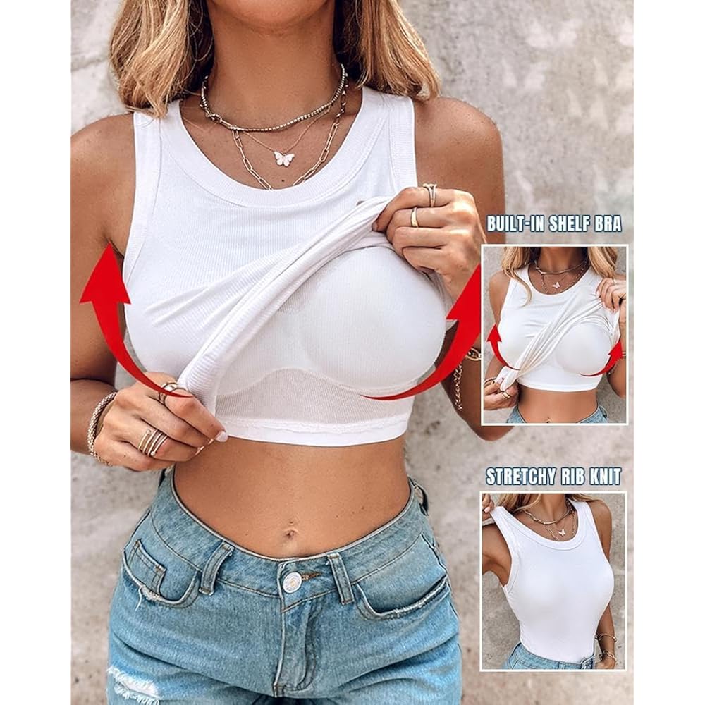 Women's Built-In Bra Racerback Tank Top White