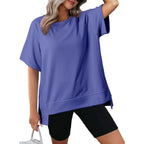 Dokotoo Oversized T Shirts for Women Crewneck Short Sleeve Casual Summer Tops Lightweight Loose High Low Blouse