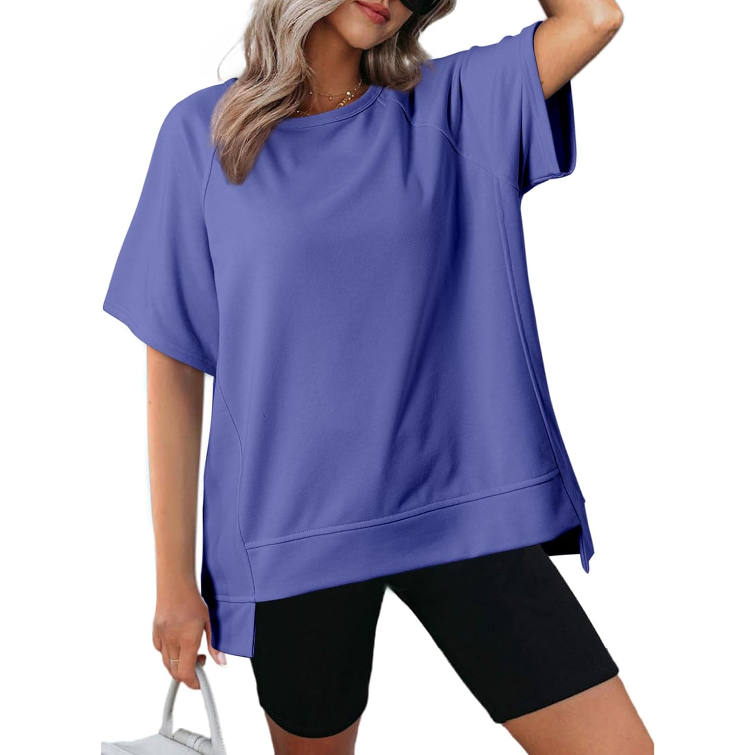 Dokotoo Oversized T Shirts for Women Crewneck Short Sleeve Casual Summer Tops Lightweight Loose High Low Blouse
