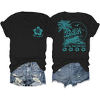 Hawaiian Beach T Shirts for Women Hibiscus Flower Palm Tree Shirt Tropical Graphic Tees Summer Beachy Vacation Tops