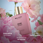 Bellavita Luxury ROSE Eau de Parfum | 100 ml (3.4 fl.oz.) | Perfume for Women | Fresh, Floral Peach, Jasmine, and Ambery Musk Notes | Long Lasting Women's Day Special Fragrance