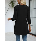 Women's Side Slit V-Neck Tunic Top Black