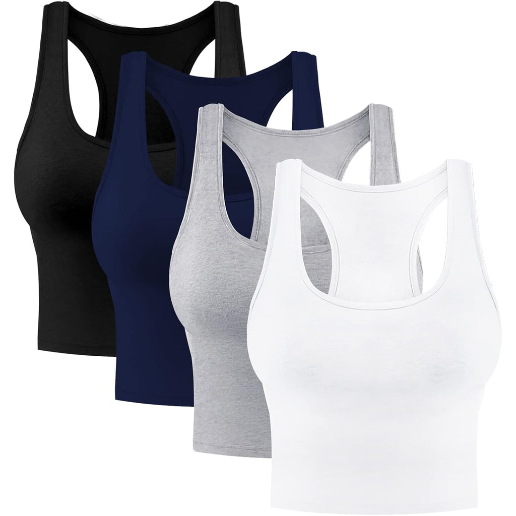 Women's Racerback Sports Crop Tank Top Black/White/Grey/Dark Blue