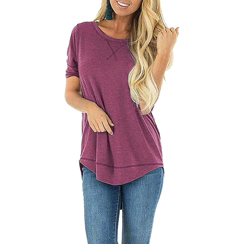 Women's Side Split Tunic Top Crewneck Red