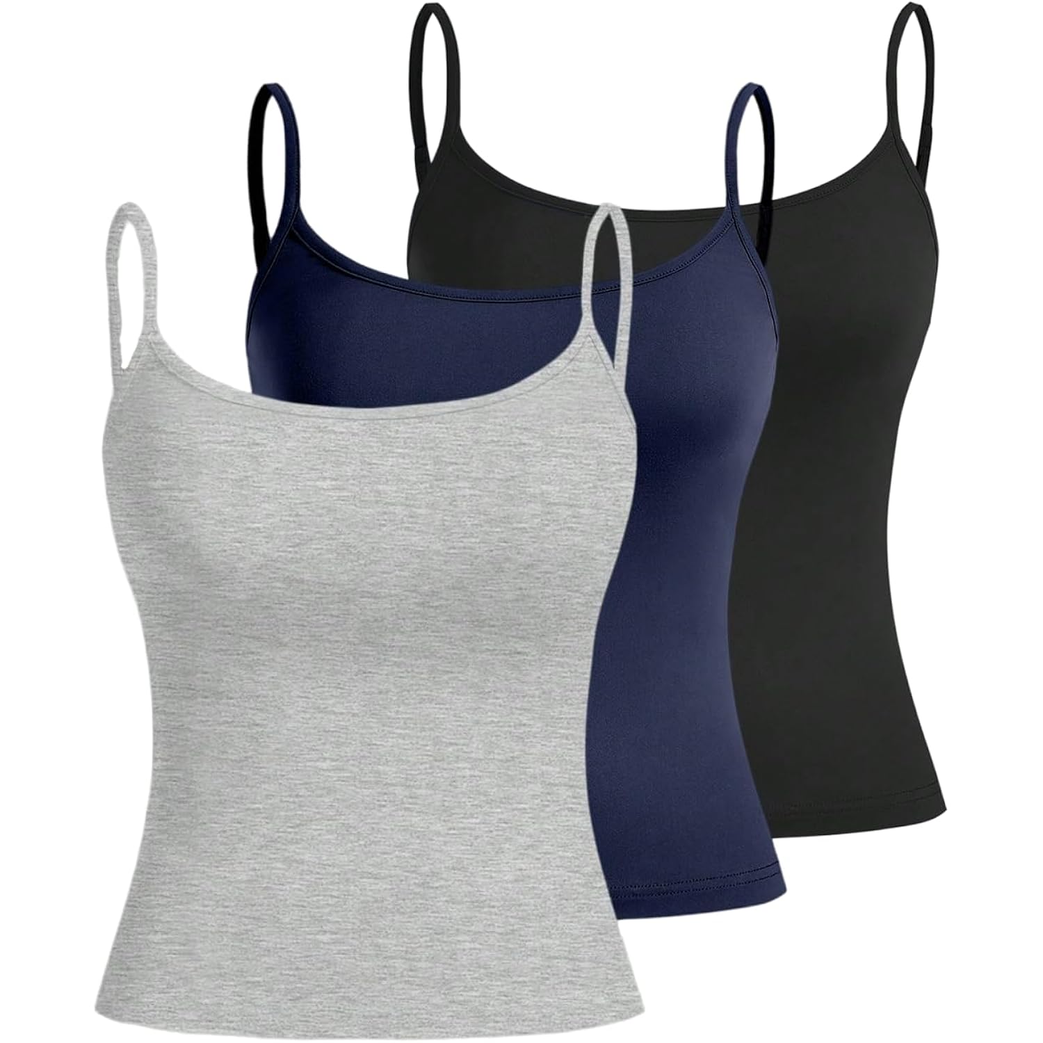 Women's Spaghetti Strap Crop Tank Top Black/Dark Blue/Grey