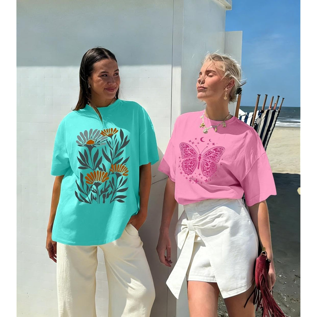 Womens Oversized T Shirts Loose Fit Graphic Tees Summer Casual Short Sleeve Tops 2026