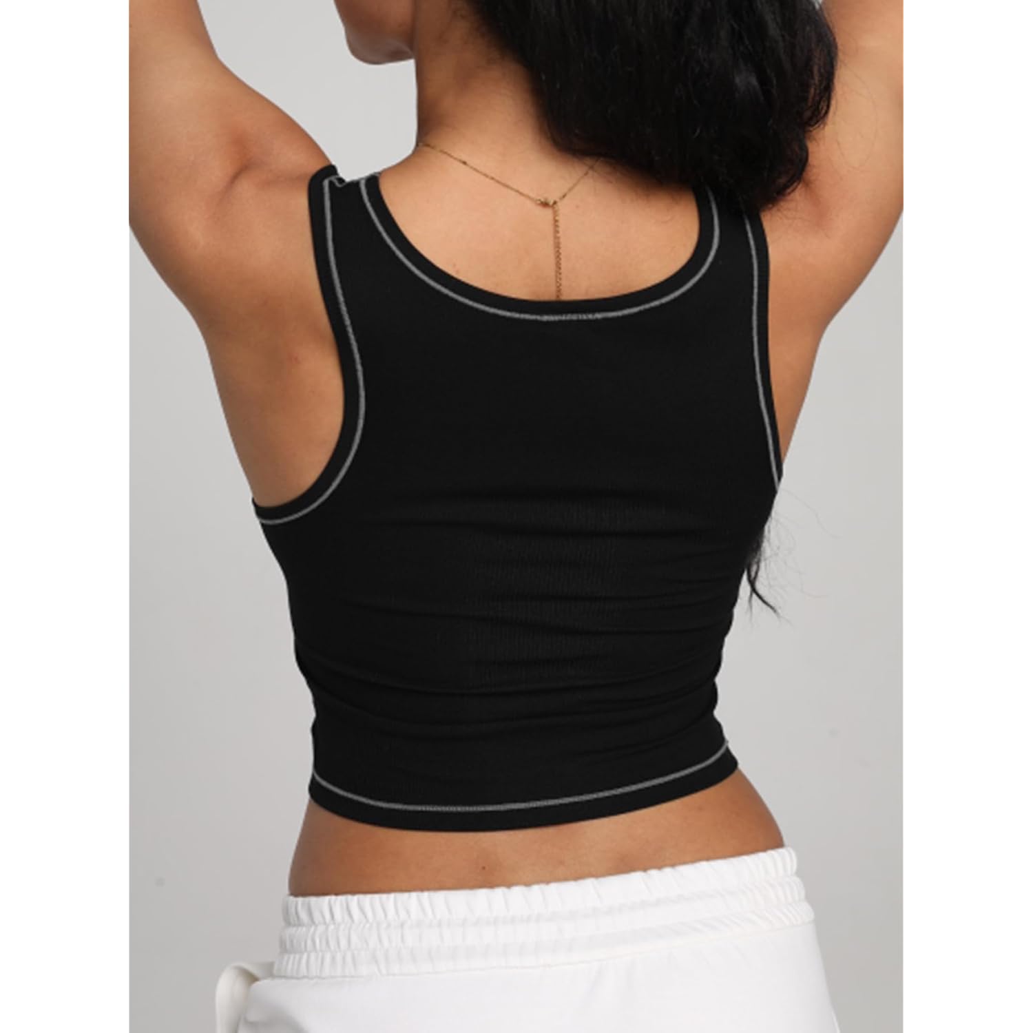 Danysu Women Rib Tank Top Padded Workout Top Square Neck Crop Tank Fitted Basic Cami Tops
