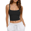 CHYRII Womens Tank Tops with Built in Bras Square Neck Cropped Sleeveless Summer Going Out Basic Camisole Tops