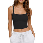 CHYRII Womens Tank Tops with Built in Bras Square Neck Cropped Sleeveless Summer Going Out Basic Camisole Tops