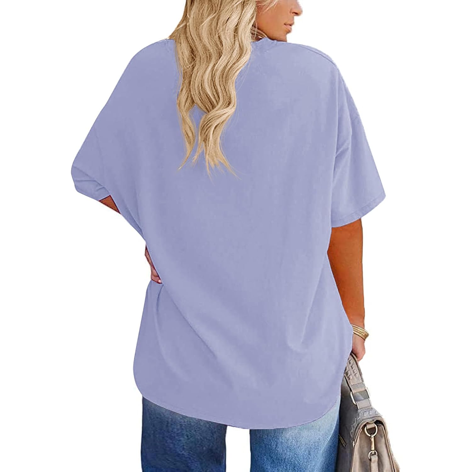 Fisoew Women's Plus Size T Shirts Oversized Tees Summer Half Sleeve Crew Neck Tunic Tops