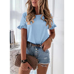 Women's Ruffle Sleeve T-Shirt Khaki/Pink Heart