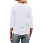 WIHOLL Womens 3/4 Length Sleeve Tops Crewneck Ruched Summer Shirts 2026 Business Casual Outfits Blouses Spring Clothes