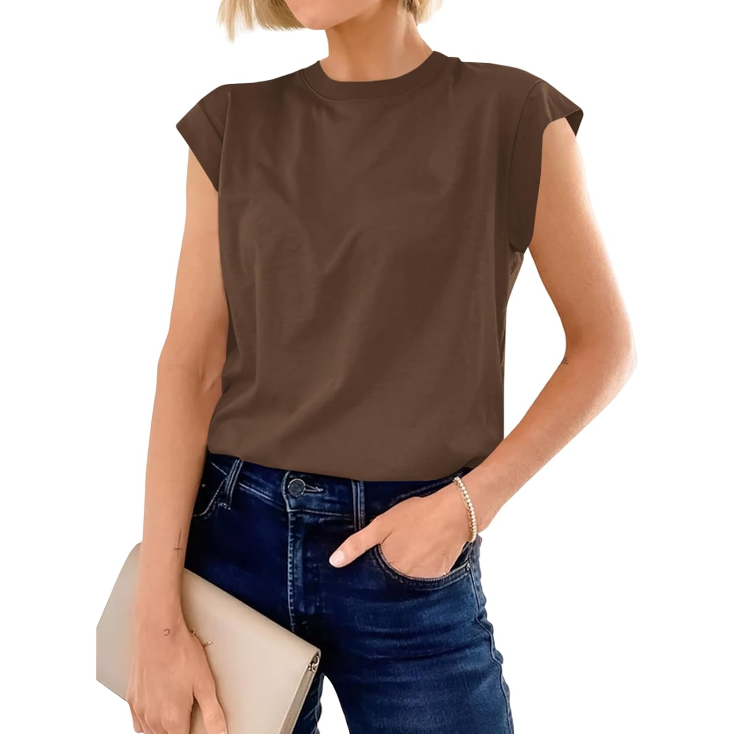 Cicy Bell Womens Cap Sleeve Tops Summer Casual Cotton T Shirts Loose Fit Crew Neck Basic Tee