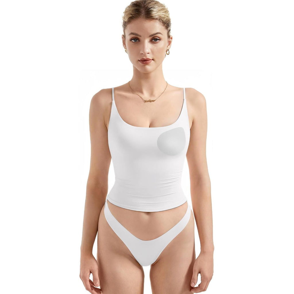 SUUKSESS Women Padded Scoop Neck Tank Tops Double Line Going Out Basic Camisole Top