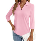 Women's 3/4 Sleeve V-Neck Polo Shirt Light Pink