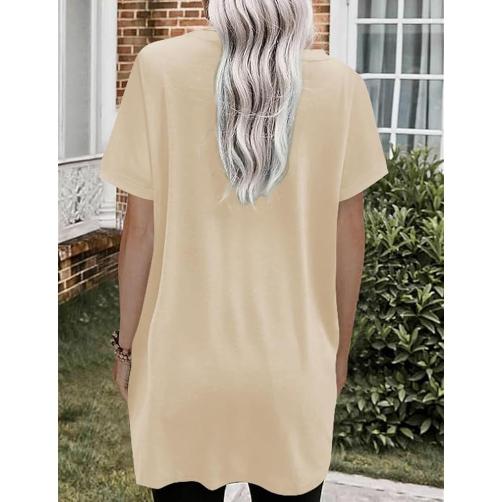 Women's Pocket Henley Tunic Top Beige