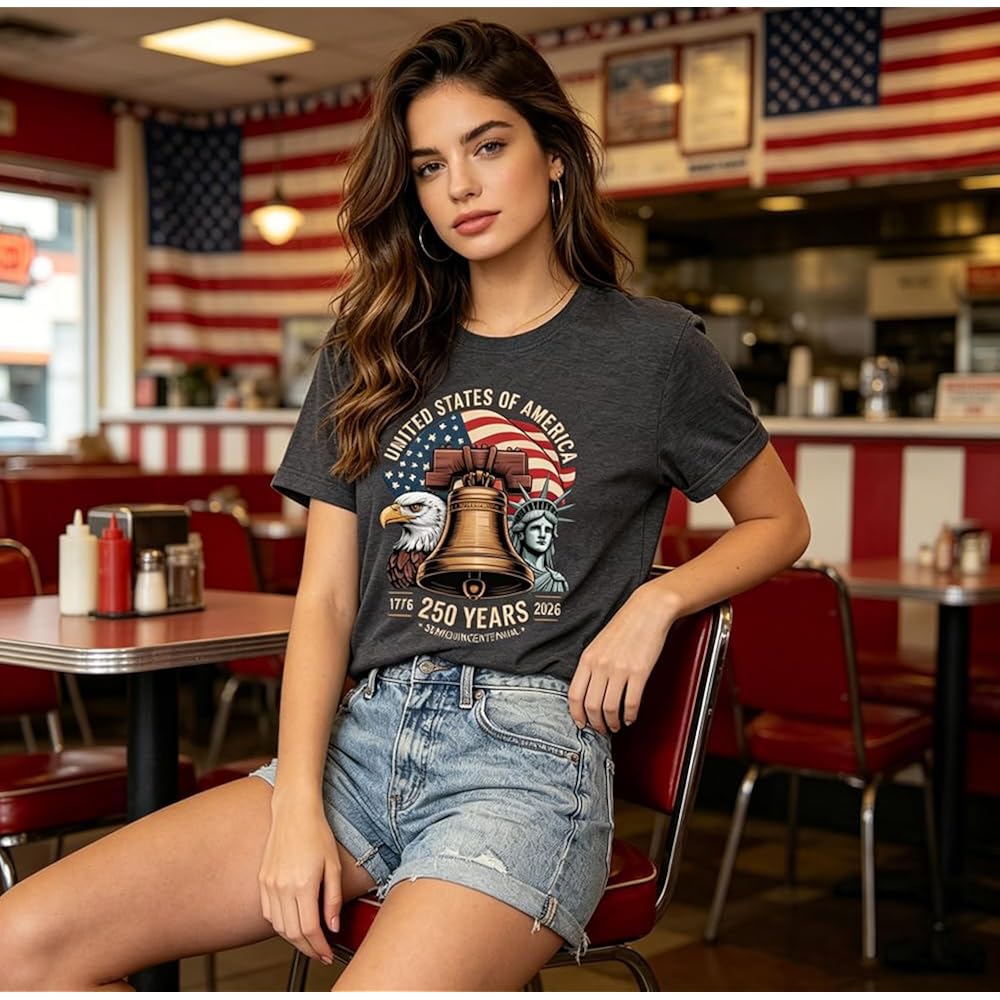 USA Flag Graphic Shirt Women 250th American Flag Patriotic T-Shirt Independence Day Casual Short Sleeve Tee Tops